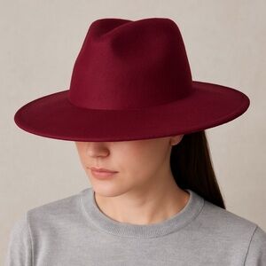 Sara Designs Felt Fedora Hat Women’s Red Wool Blend Wide Brim Winter Accessory